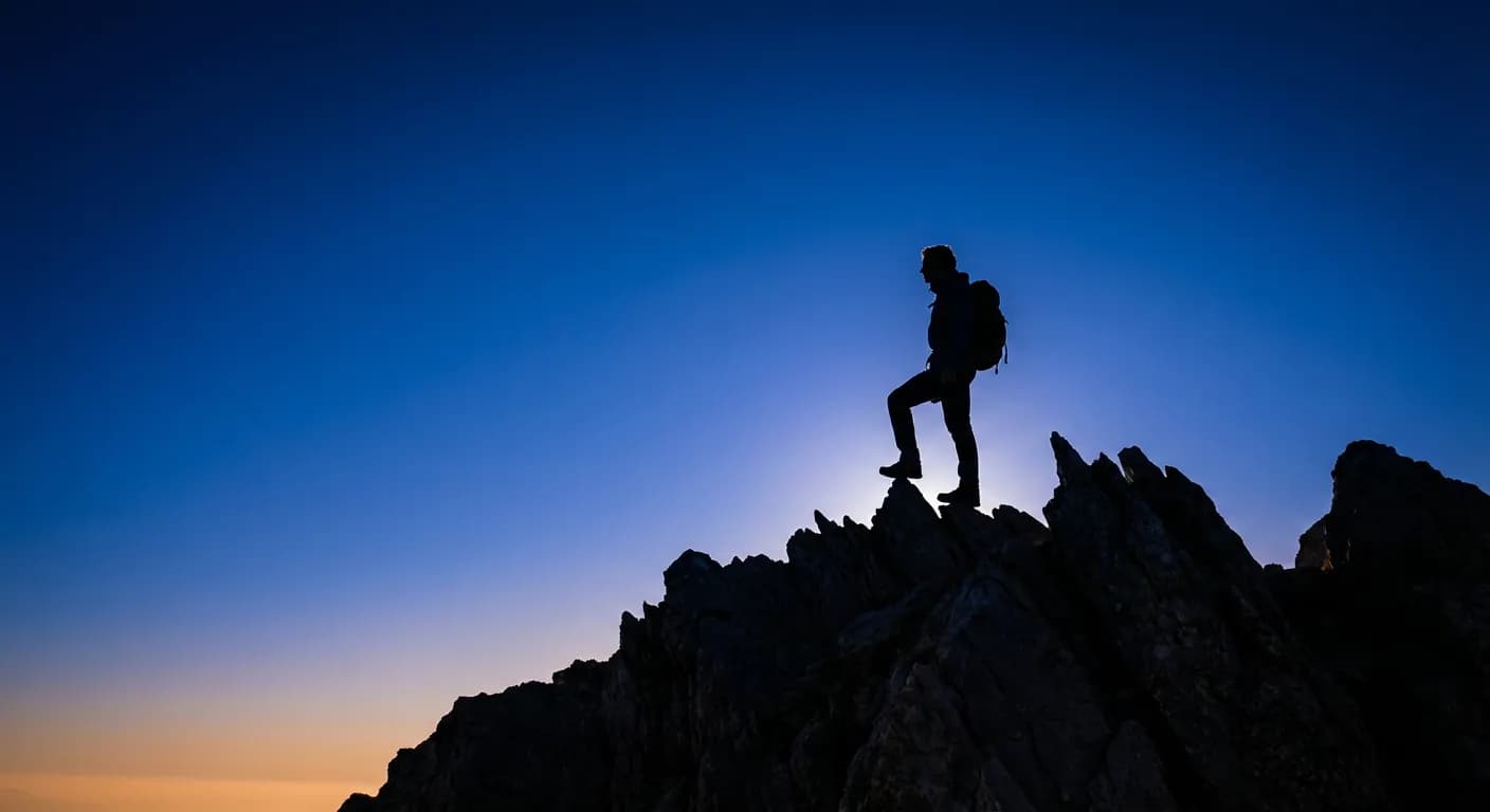 Silhouette d'un randonneur sur les crêtes des Aiguilles de Varan