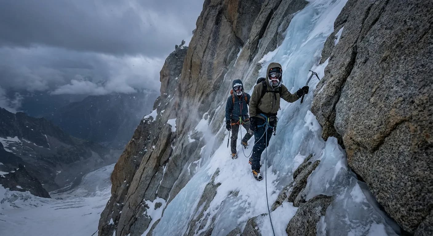 Alpinistes engagés sur l'arête Forbes de l'Aiguille du Chardonnet