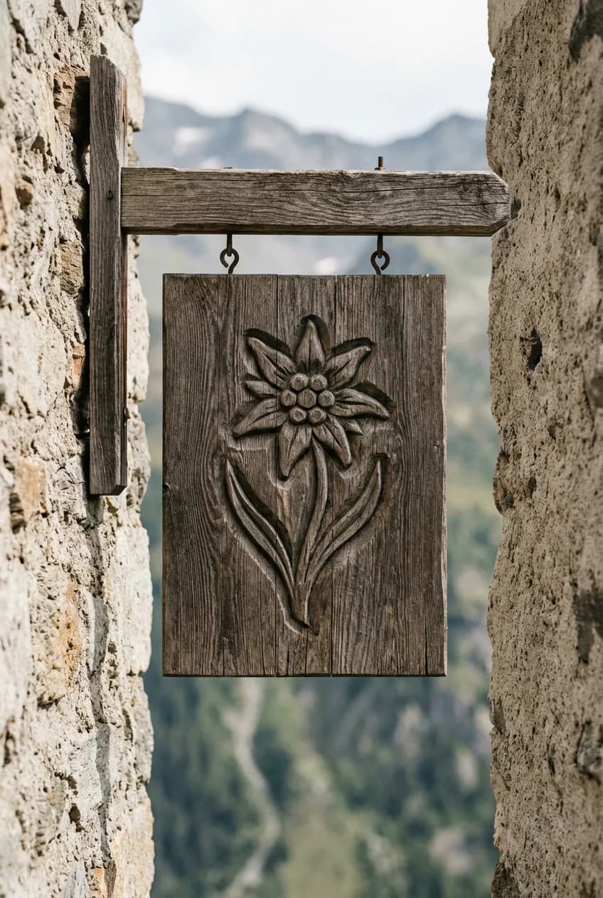 Détail authentique de l'architecture en pierre et bois de l'Auberge Le Charrail