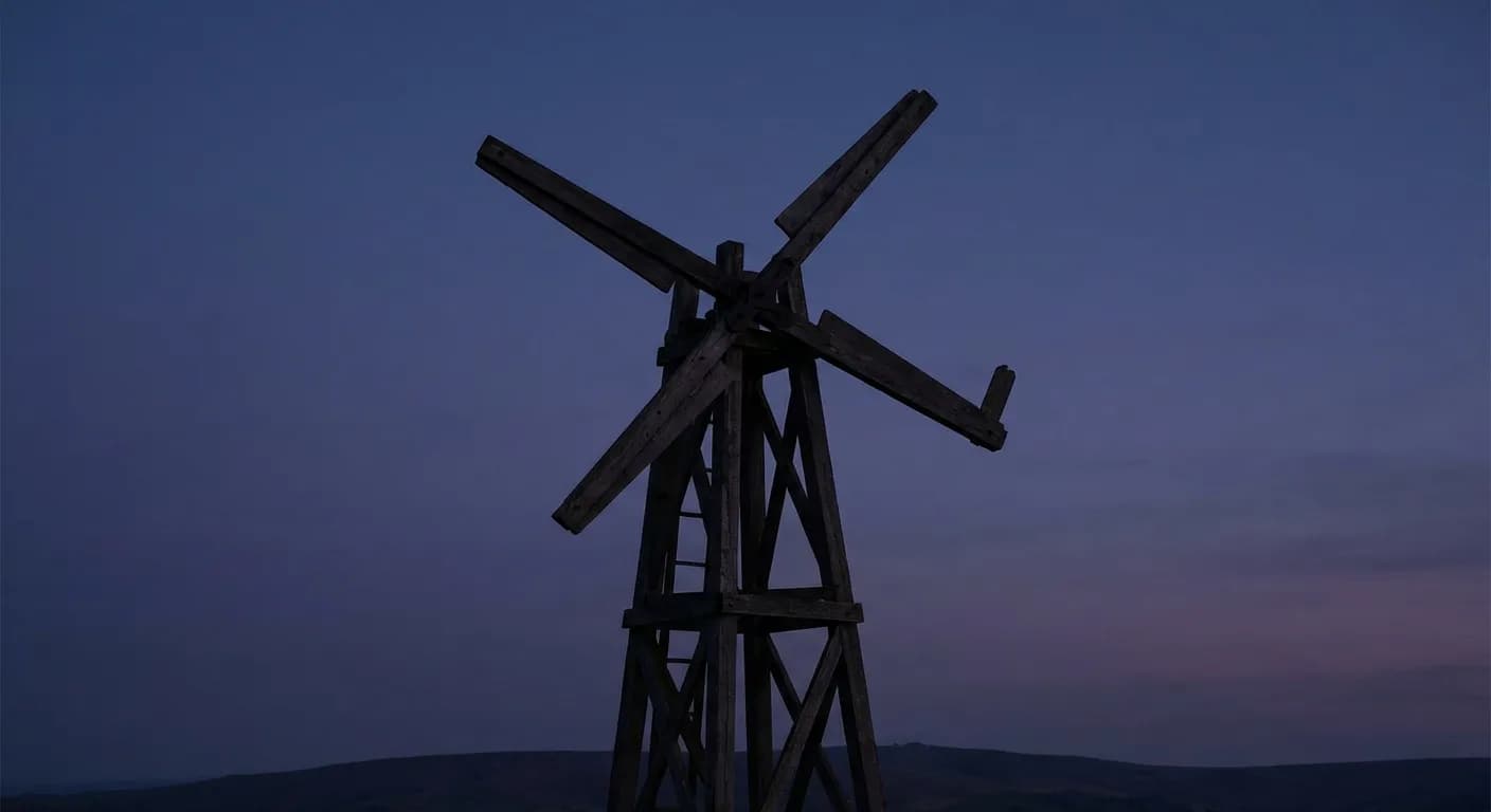 Silhouette iconique du mécanisme du télégraphe Chappe sur fond de ciel