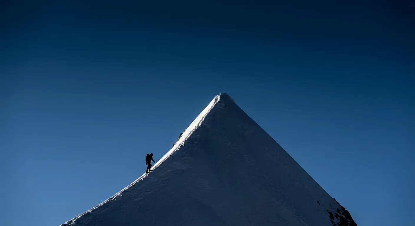 Silhouette d'un alpiniste sur une arête de l'Aiguille du Chardonnet