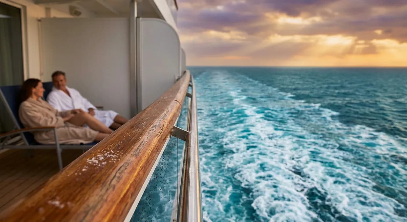 Vibrations et vue à l'arrière du navire Vue depuis un balcon à l'arrière du Costa Fortuna montrant le sillage du navire