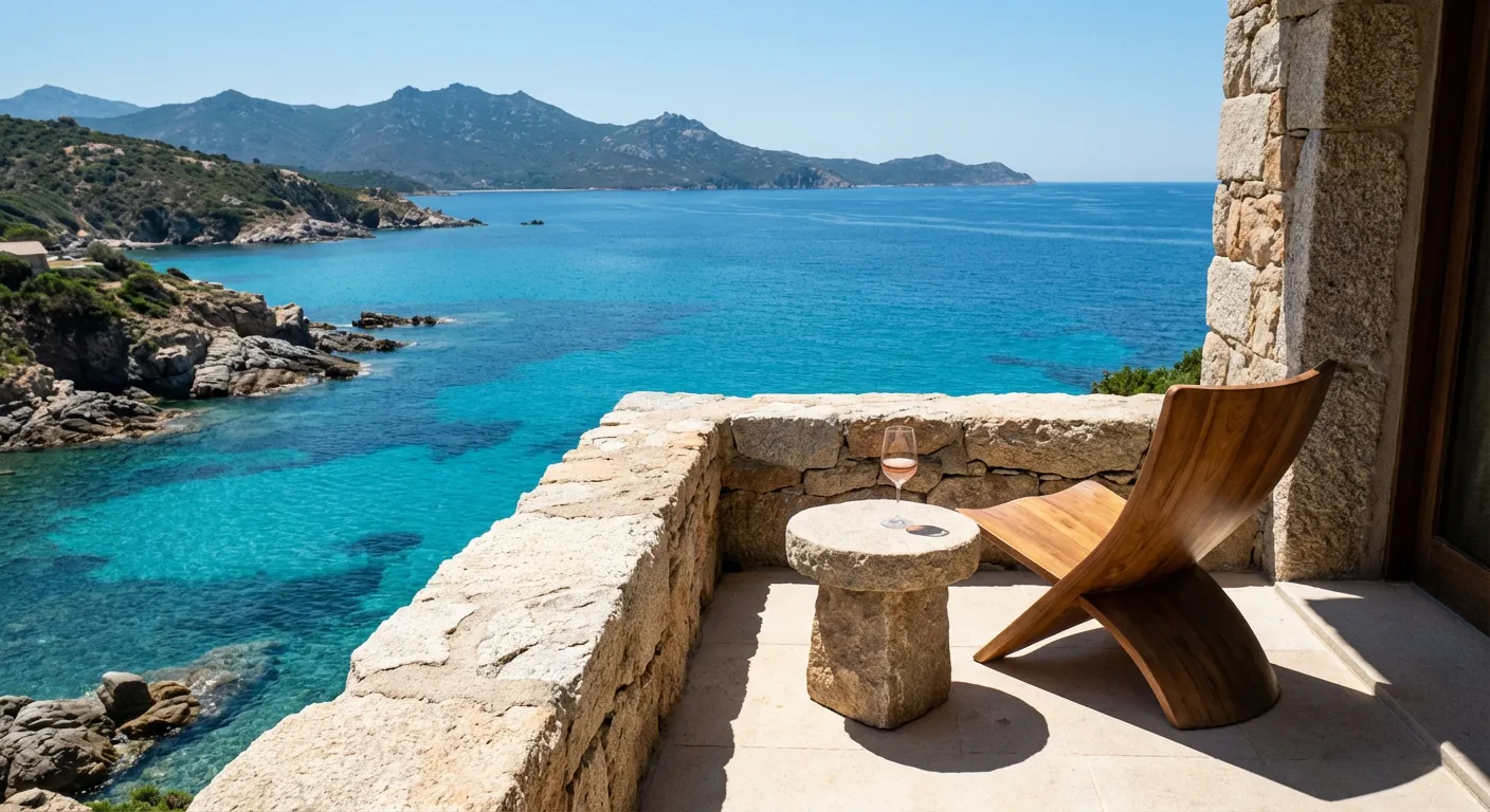 Balcon de luxe avec vue sur la mer Méditerranée en Corse