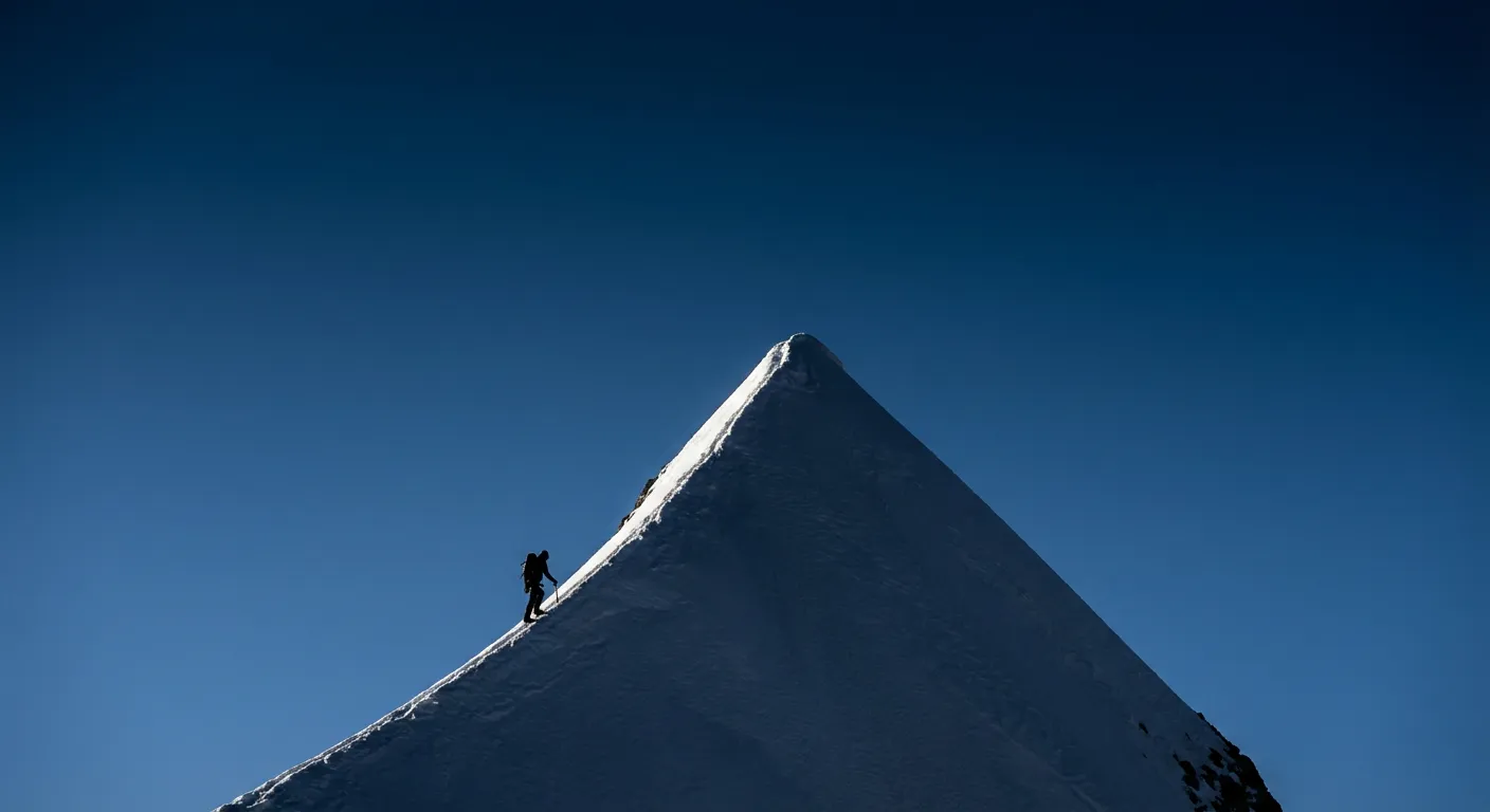 Silhouette d'un alpiniste sur une arête de l'Aiguille du Chardonnet