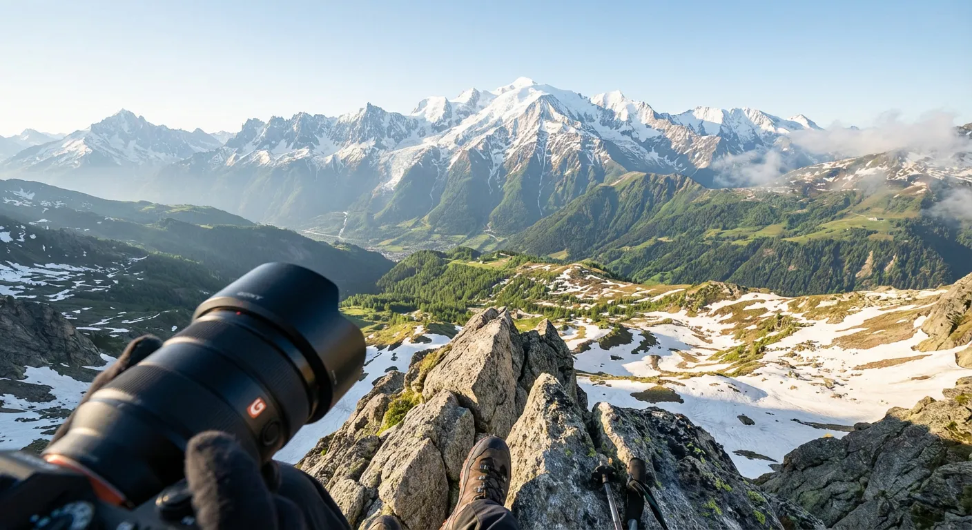 Point de vue du randonneur photographe sur le panorama de la Pointe Trifide