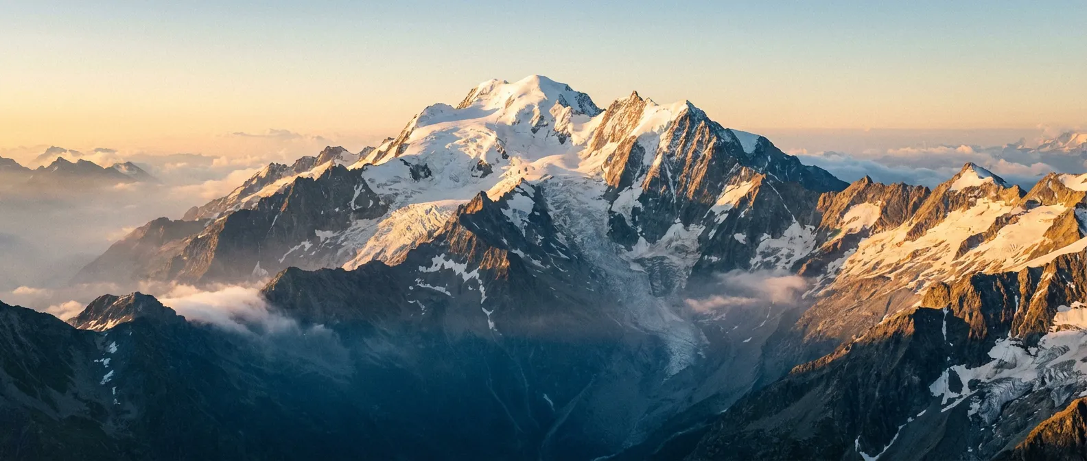 Sommet enneigé du Mont Vélan baigné par la lumière du soleil levant dans les Alpes
