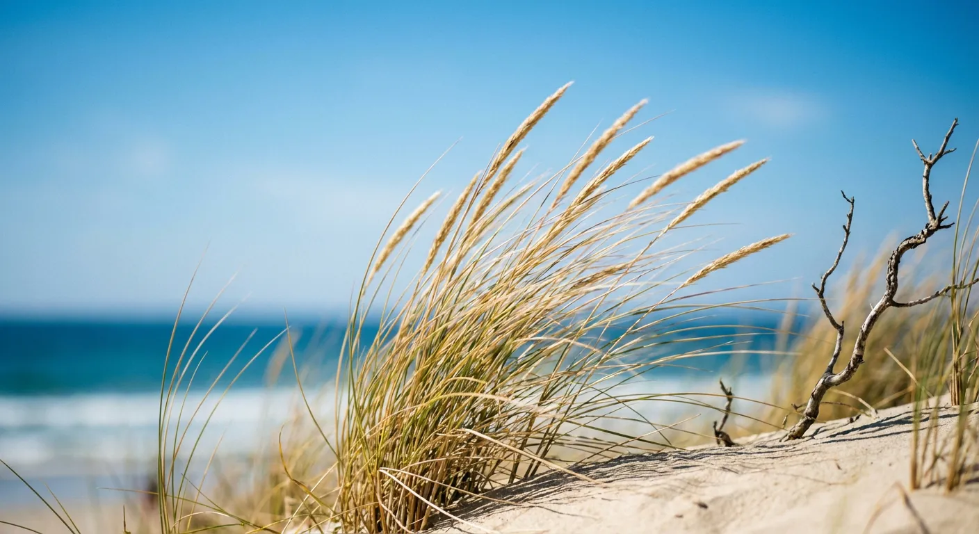 Détail minimaliste de la végétation sauvage des dunes de la plage de la Torchère.