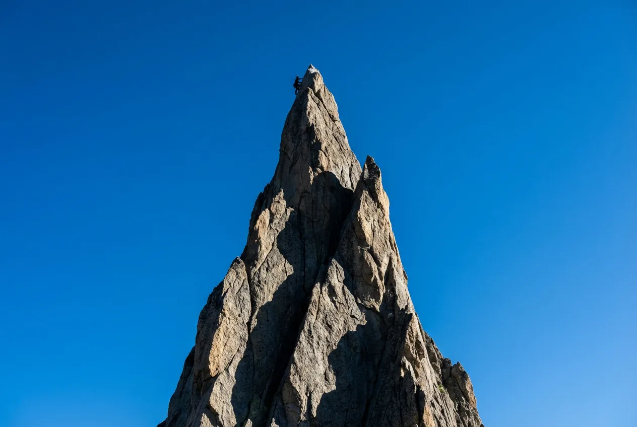 Silhouette iconique de la pointe de la Dent de la Rancune sur fond de ciel pur