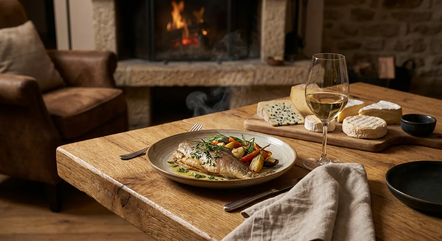 Table gastronomique mettant en avant les produits du terroir du Vercors au restaurant de l'auberge