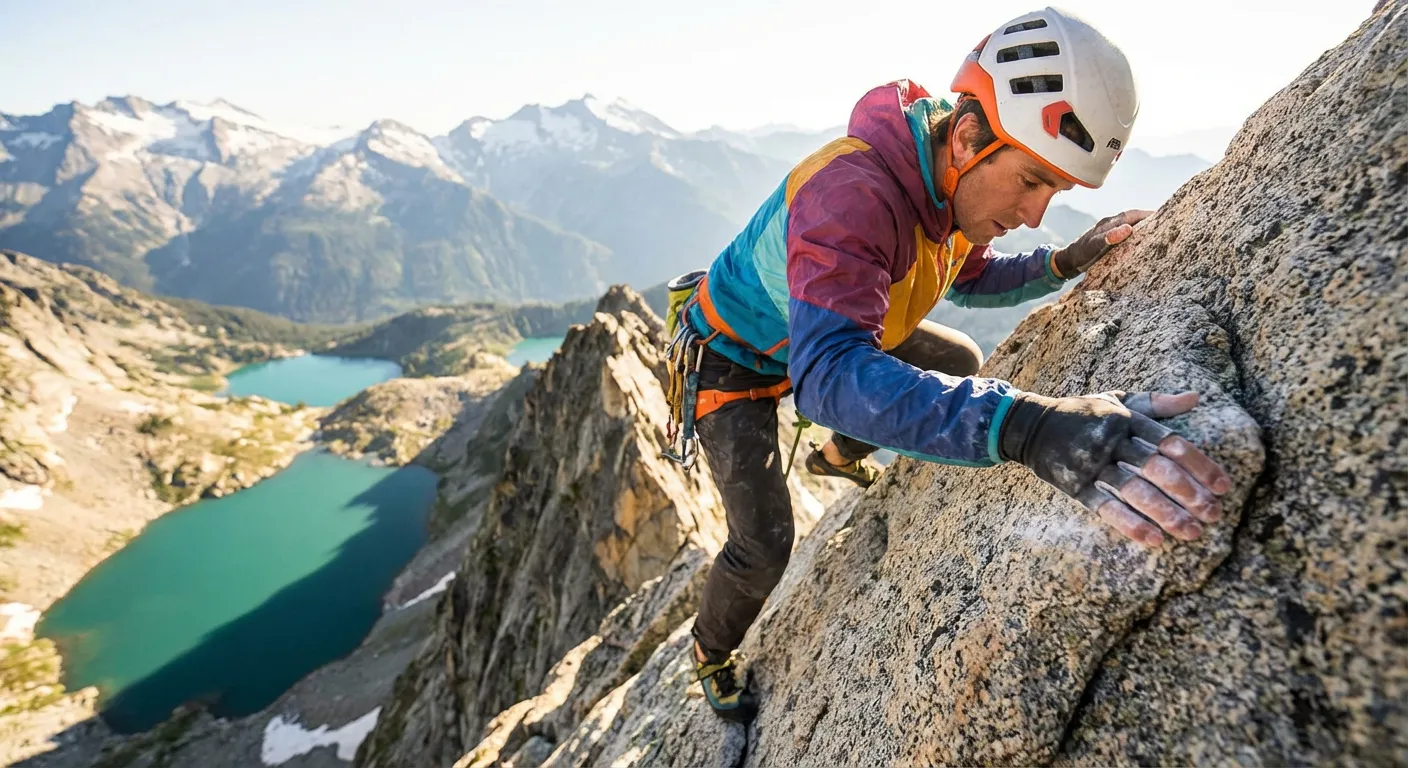 Alpiniste en pleine ascension sur l'arête mythique de l'Aiguille de la Vanoise