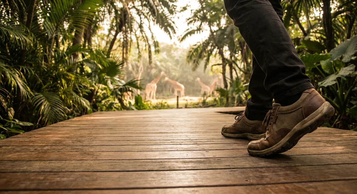 Gros plan sur des visiteurs marchant dans les allées du Zoo de Beauval