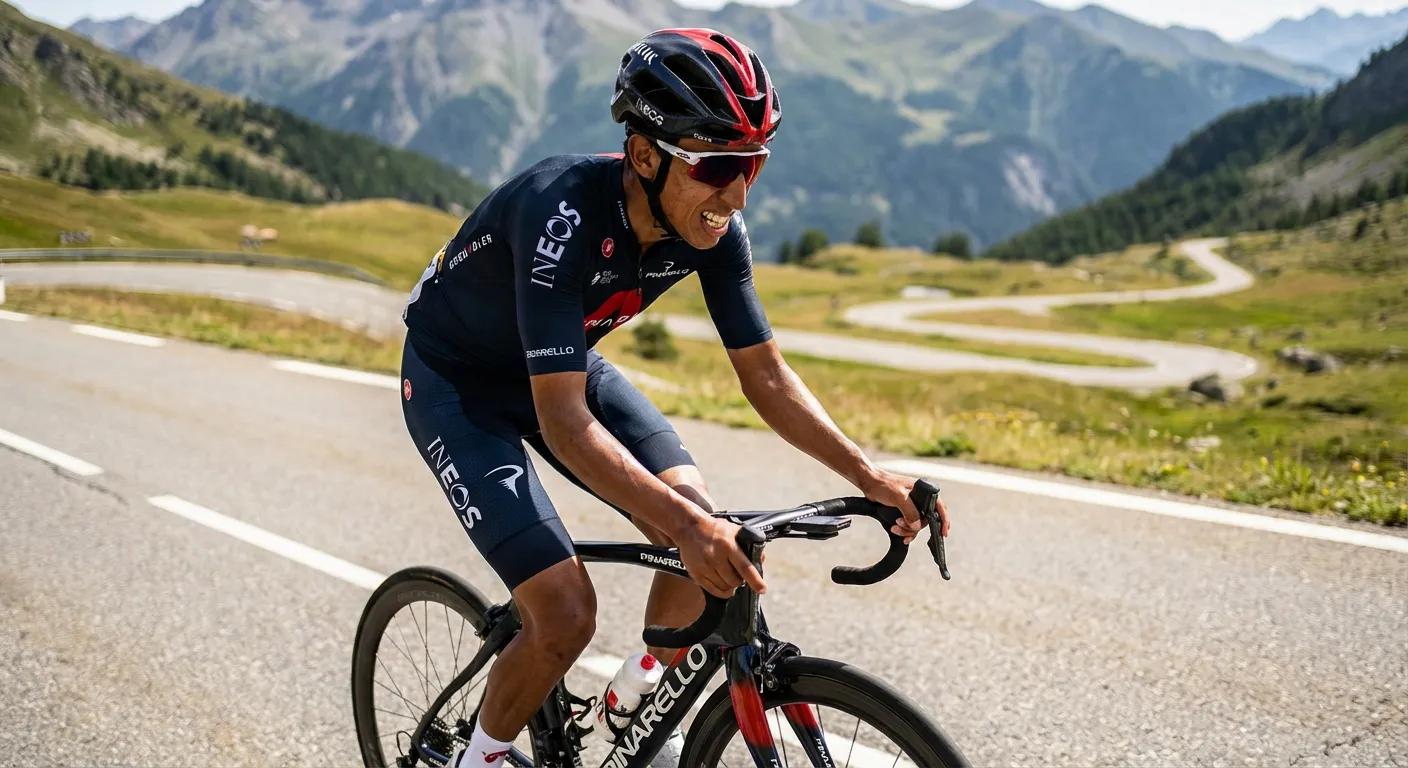 Un cycliste montant les lacets du col de la Croix de Manse dans les Hautes-Alpes