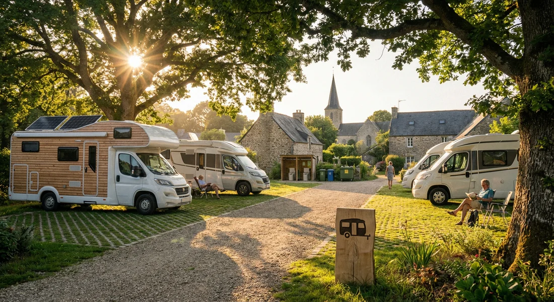 Aire de stationnement pour camping-car dans un village breton
