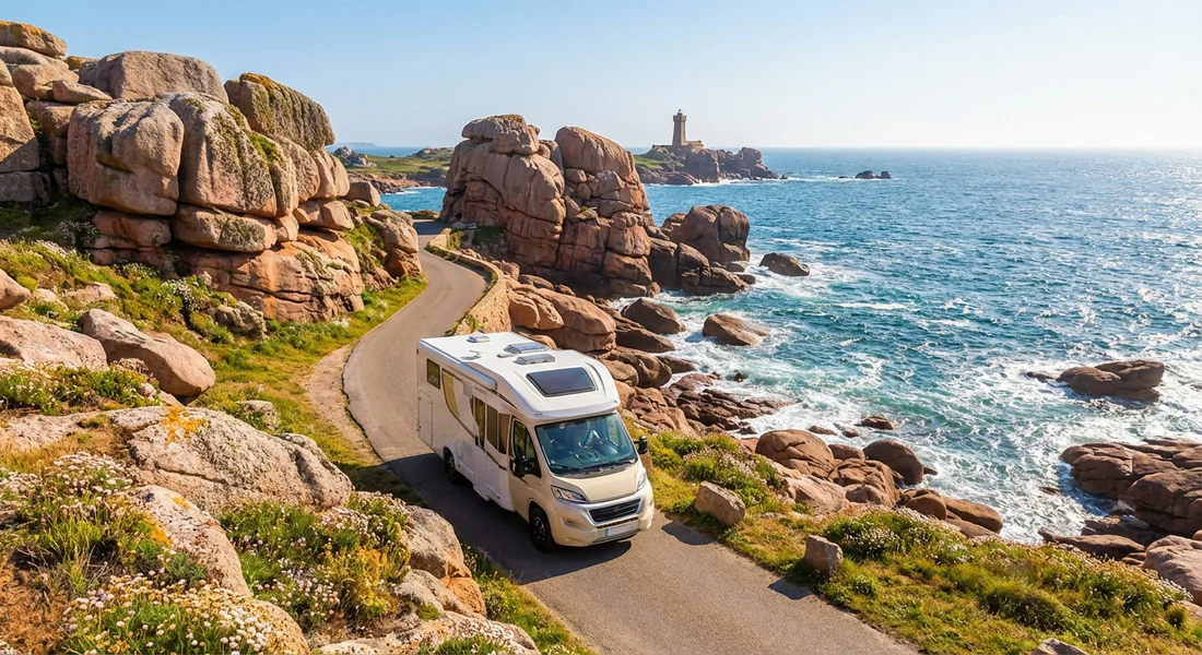 Camping-car circulant sur la Côte de Granit Rose en Bretagne