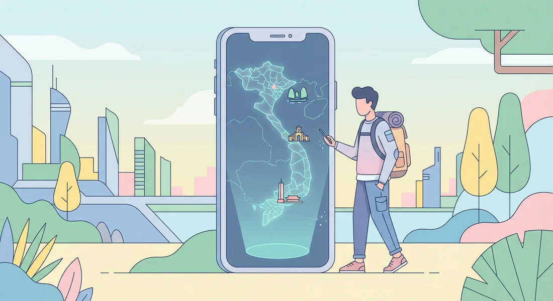 Voyageur consultant une carte numérique du Vietnam