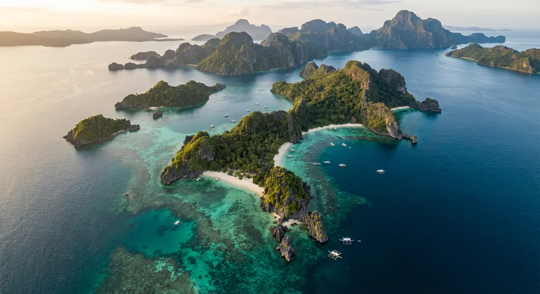 Vue aérienne de l'archipel des Philippines et ses récifs coralliens.