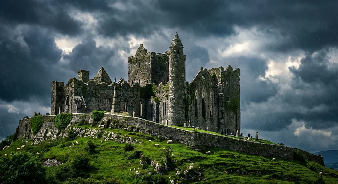Les ruines majestueuses de la Rock of Cashel sur son promontoire rocheux.