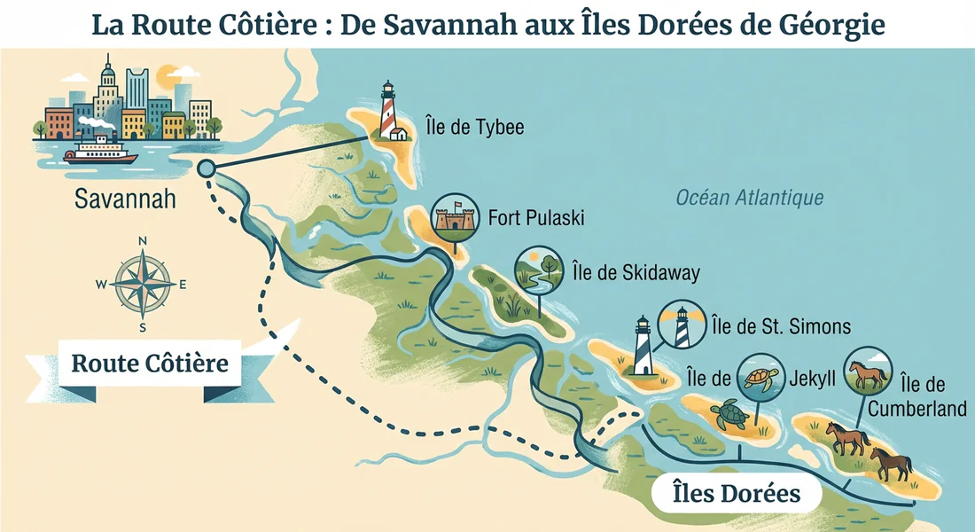 Carte touristique pour planifier un voyage vers les îles de Géorgie.