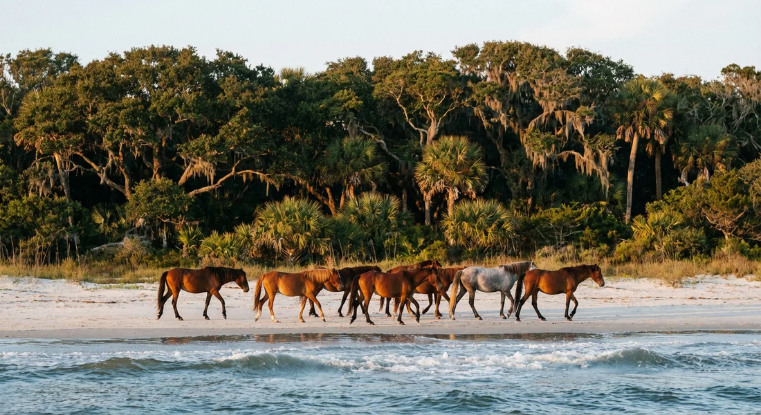 Chevaux sauvages sur les plages de Cumberland Island.